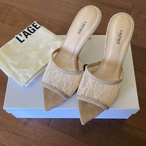 L’agence Corinne lace & suede mules